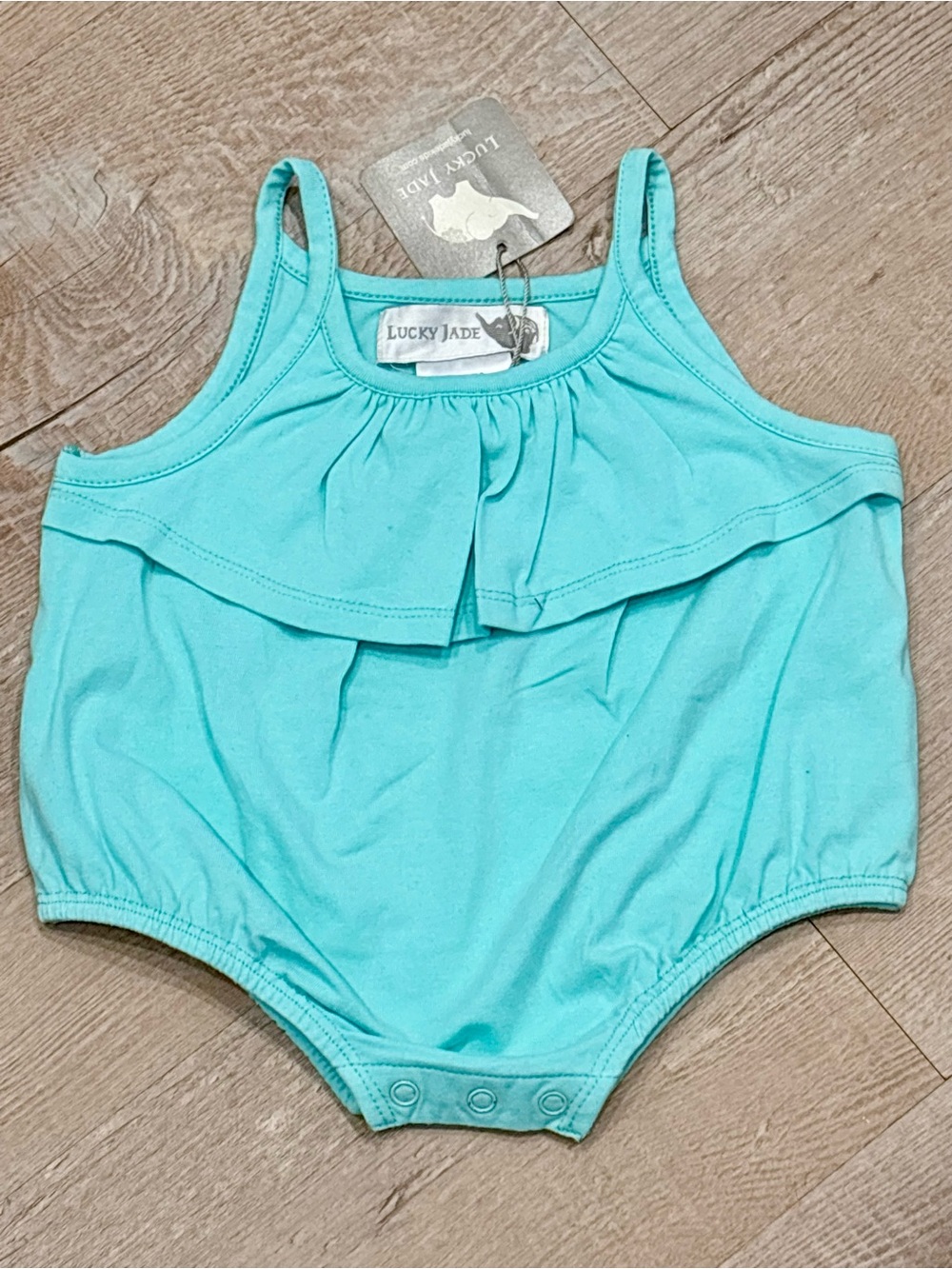 Lucky Jade Baby Girls' Aqua Ruffle One-Piece